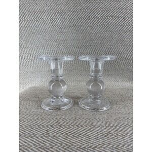 2 Clear Glass Candle Holder With  Ball On Stem  5"